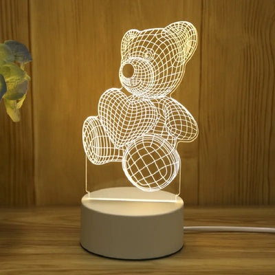3D Creative Bear Night Lamp Acrylic USB LED Light | Animal Bedroom Decor Lamp for Christmas, Birthday & Wedding Gifts