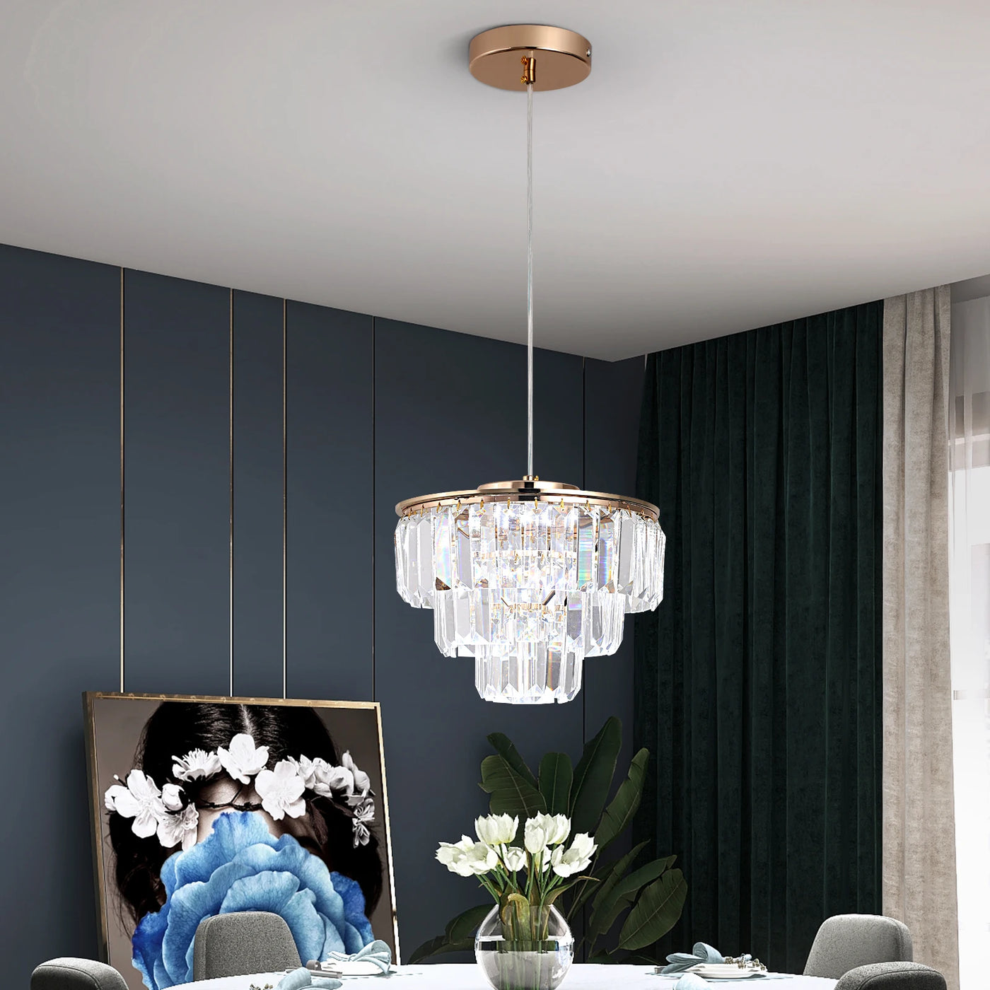 Modern Crystal LED Pendant Lamp - Luxury Ceiling Fixture for Living and Dining Spaces