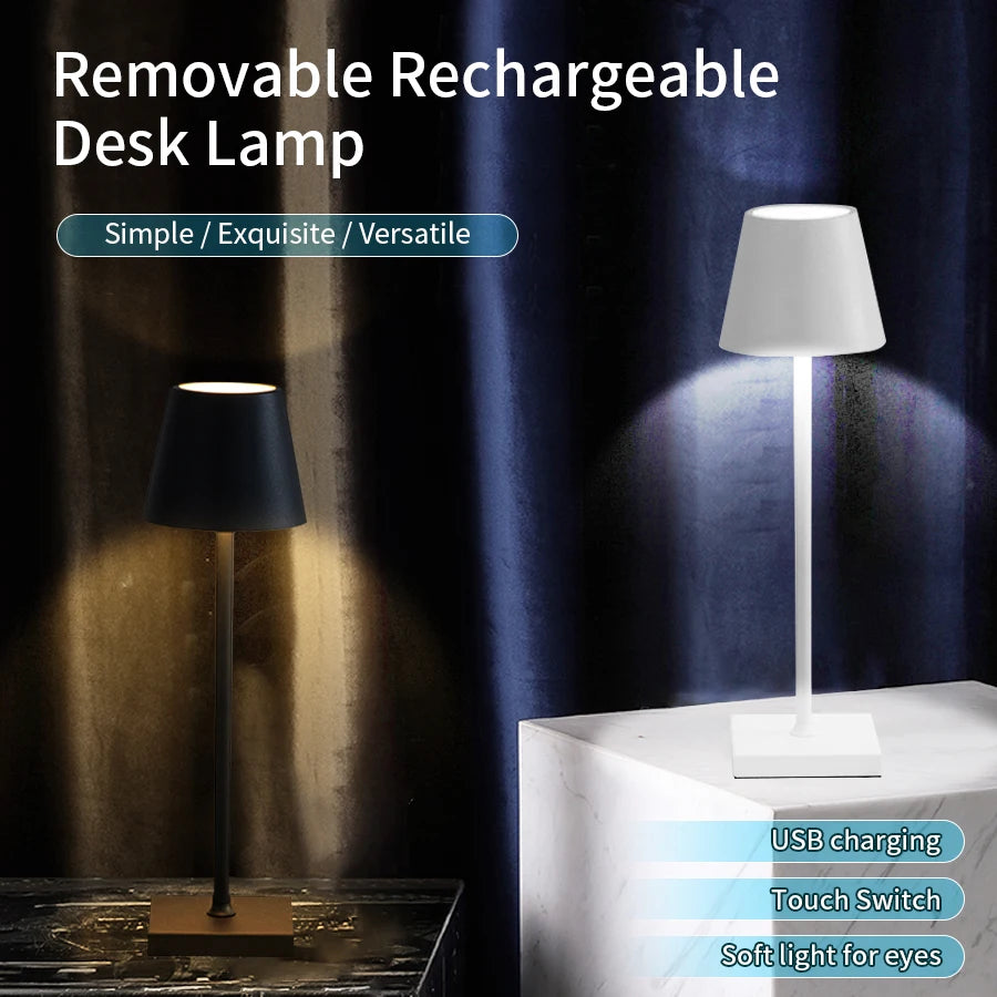 Rechargeable Wireless LED Desk Lamp - Waterproof Touch Bedside Table Lamp for Bedroom and Bar