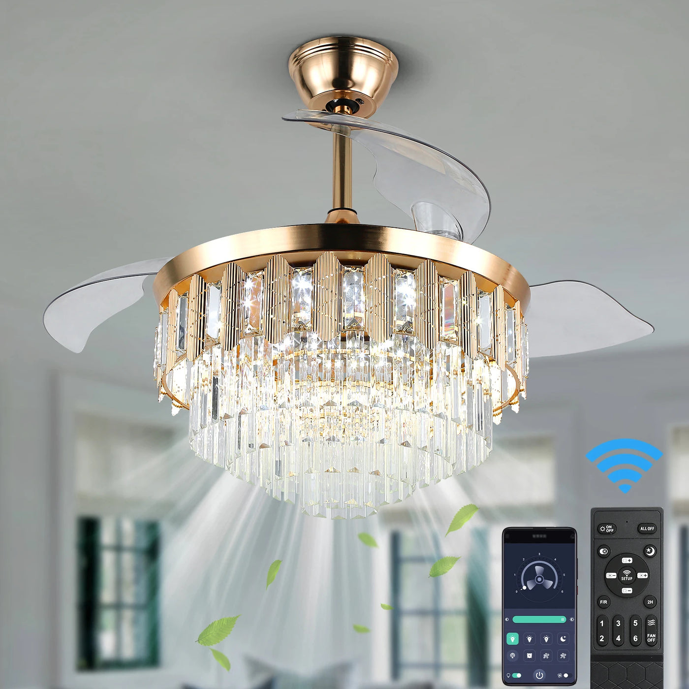 Smart Ceiling Fan with LED Light, Remote Control, Reversible BLDC Motor, Adjustable Indoor Fixture