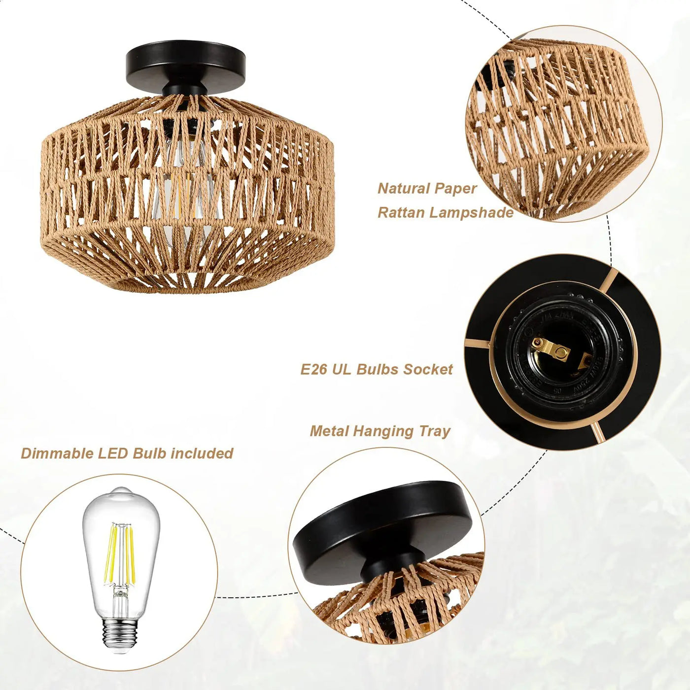 Rattan Ceiling Lamp - Hand-Woven Elegance for Your Home