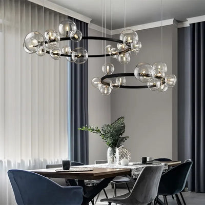 Modern Creative Metal Chandelier Lighting: 7/10 Clear Glass Bubbles, Long Round Design with G9 Light Fixture