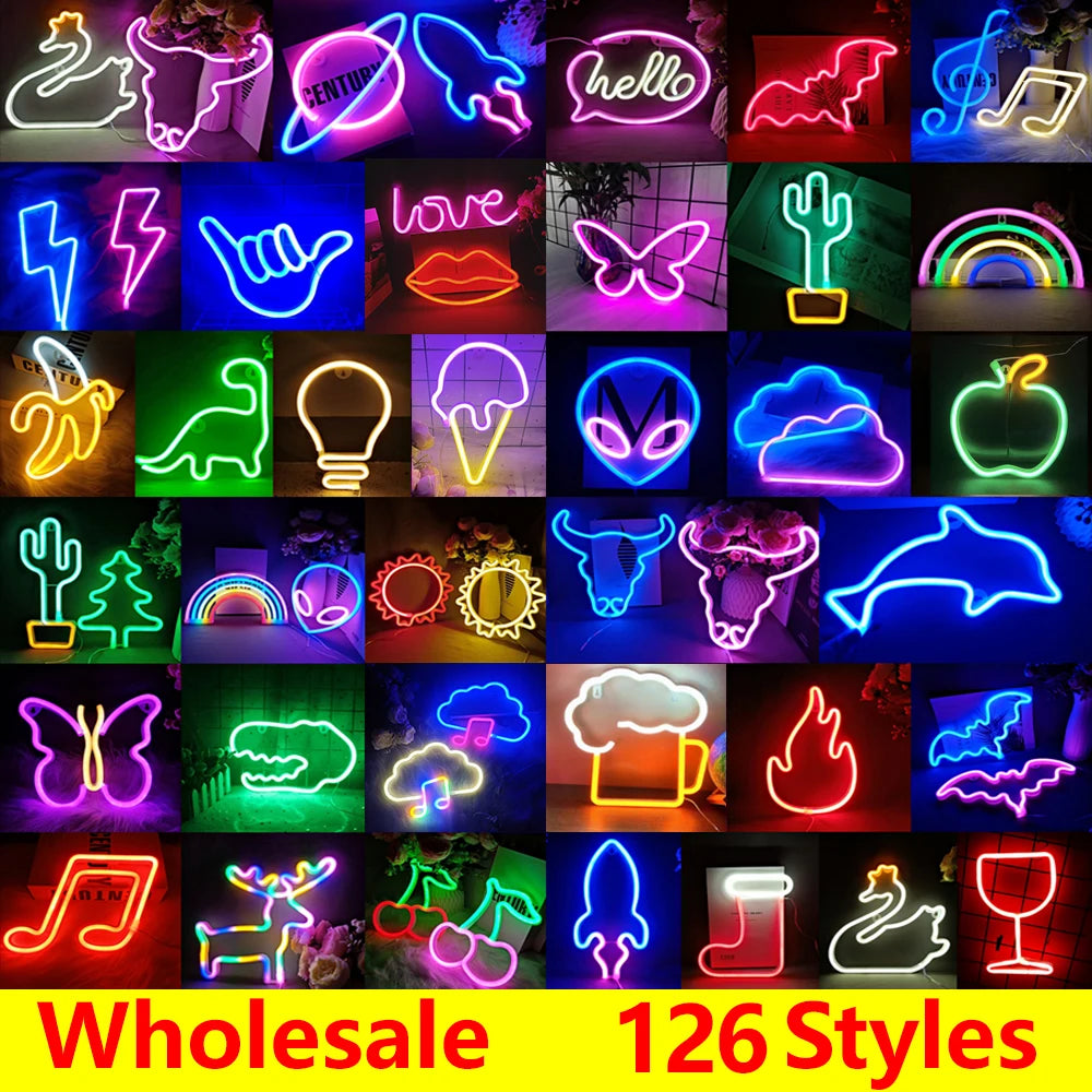 LED Neon Night Light Sign USB/AA Battery Powered Wall Hanging Neon Lamp for Bedroom, Party, Wedding, and Christmas Decoration