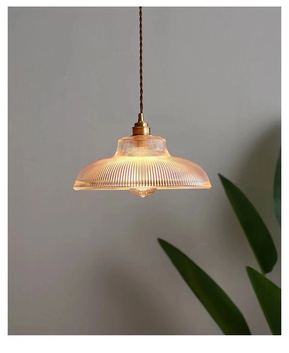 Nordic Glass Pendant Light – Retro Copper Lighting Fixture for Bedroom, Living Room, and Home Decor