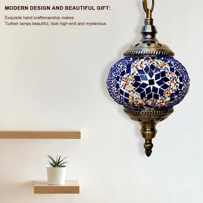 Turkish Moroccan Mosaic Hanging Ceiling Lamp - Exotic Decorative Glass Globe Fixture