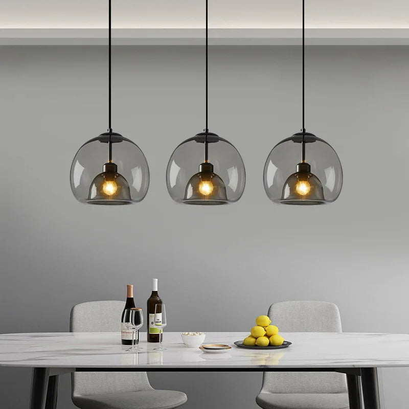 Nordic LED Smoke Gray Glass Pendant Light - Modern Elegance for Your Home