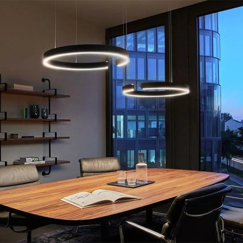 Modern C Ring LED Pendant Lamp: Dimmable Fixture Perfect for Dining and Living Rooms, Bedroom Chandelier