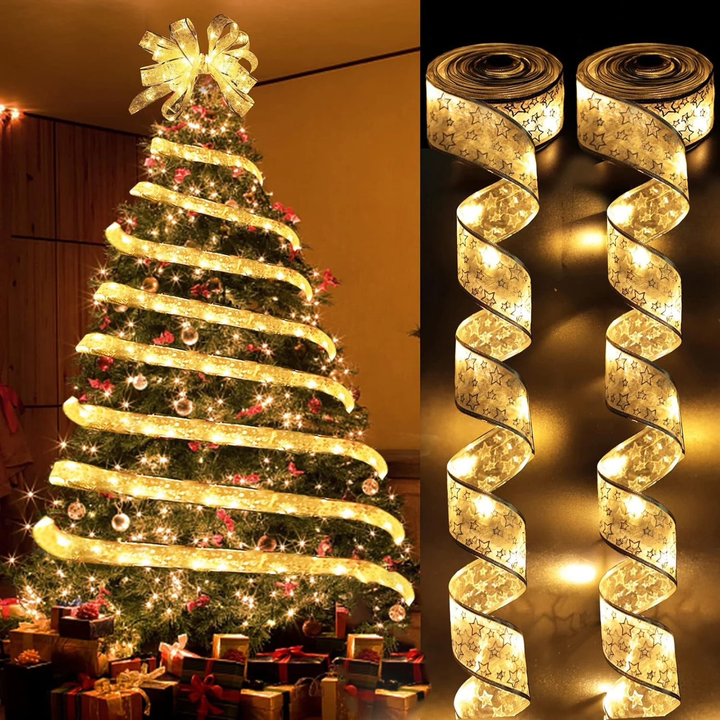 Christmas Ribbon Fairy Lights 3M/5M Battery Powered LED String Light for Tree Ornaments and Home Decoration