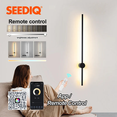 Modern Long LED Wall Lamp - Adjustable Color Temperature, Remote and App Control, Touch Dimming - Perfect for Home Bedroom and Living Room