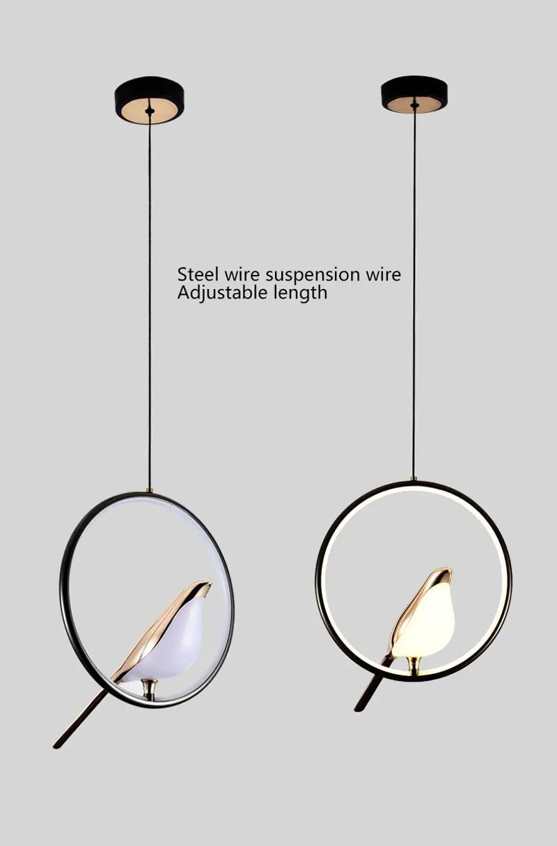 Magpie Bird LED Cord Pendant Lamp – Modern Chandelier for Bedroom and Living Spaces