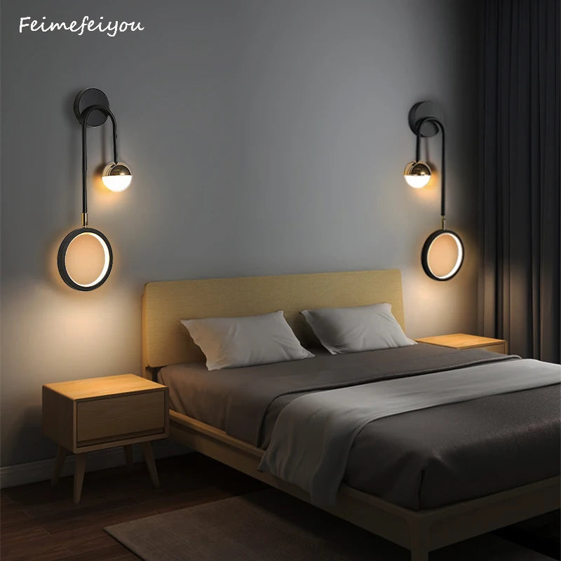 LED Modern Interior Wall Lamp Headboards Round Ball Background Wall Light Aisle Living Room Creative Nordic Decoration Wall Lamp