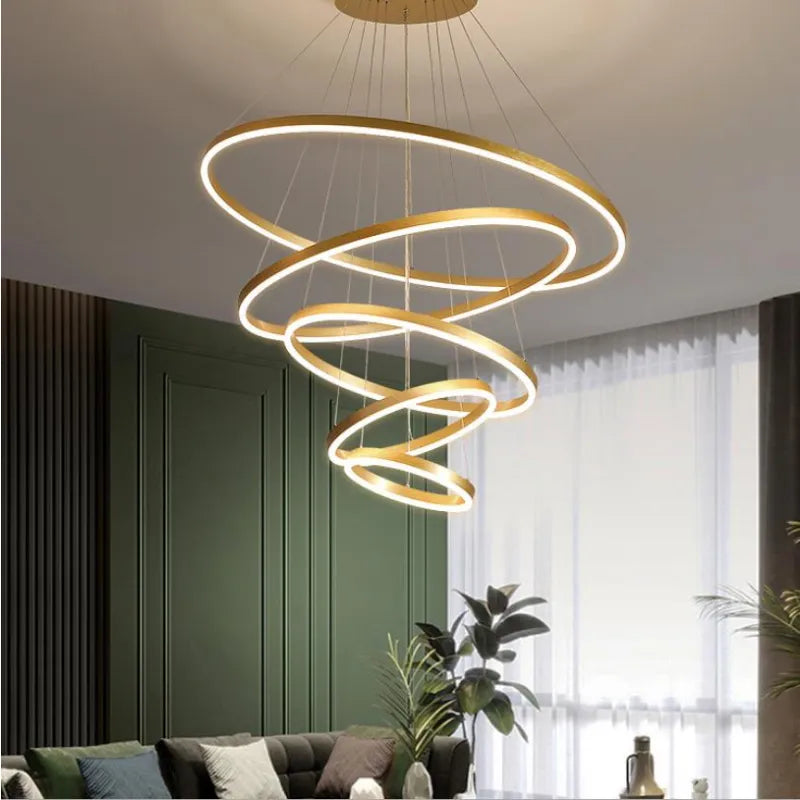 Contemporary LED Chandelier: Stylish Metal Pendant Lamp with Gold Finish