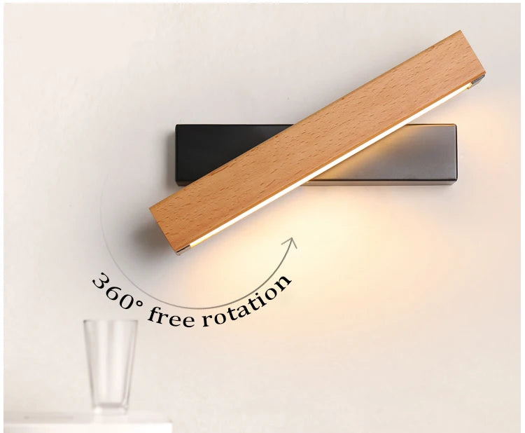 Adjustable Nordic Solid Wood LED Wall Lamp – Rotatable Bedside & Study Lighting