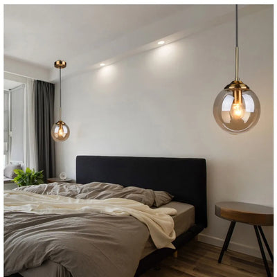 Modern Glass Ball Pendant Lamp: Golden Simple Bedside Living Room Corridor Staircase Bedroom Study Droplight