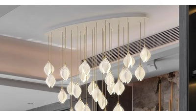 Modern Magnolia Long Pendant Light Ceramic LED for Staircase, Living Room, Dining Room, and Bedroom