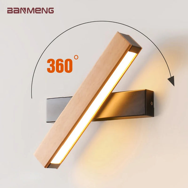 Nordic Solid Wood LED Wall Lamp for Bedroom, Bedside, Living Room & Hallway