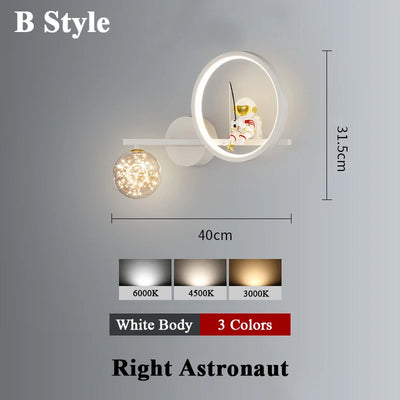 Modern Wall-Mounted Nordic Star Astronaut Projector Wall Lamp for Kids Room and Study Spaces