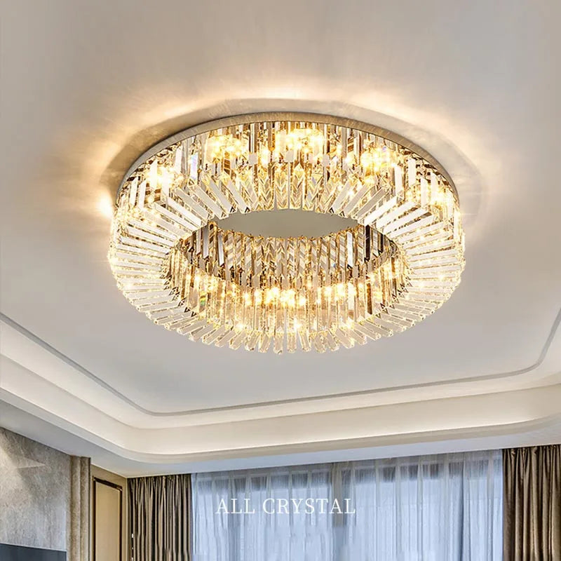 Modern Luxury Crystal Ceiling Lamp - Gold LED Ring Light for Bedroom, Dining, Living Room Chandelier