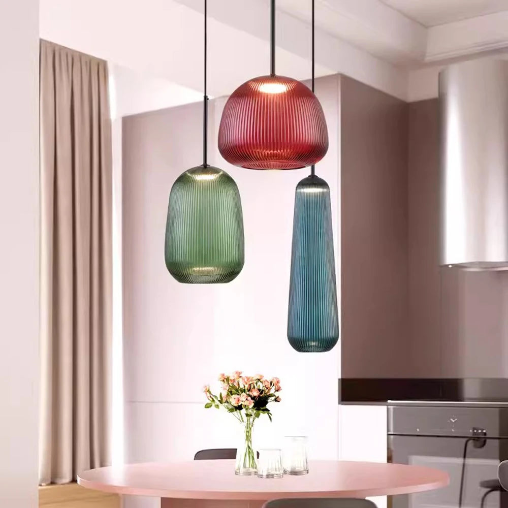 Colorful Glass Pendant Lights Retro Medieval Decorative LED Chandelier for Restaurant and Living Room