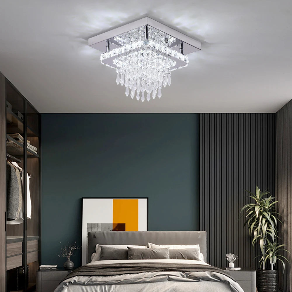 Modern Crystal Flush Mount Ceiling Light - Sparkling Elegance for Hallways, Foyers, and More