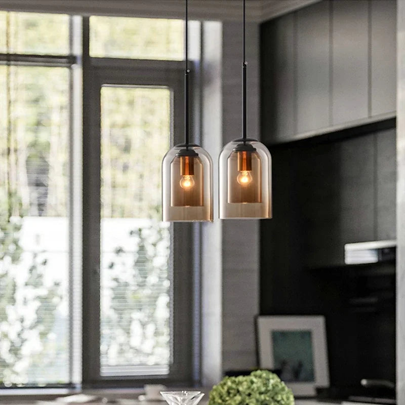 Nordic Double Glass Pendant Lamp For Bedroom Dining Room Bar Luminaire Suspension Kitchen Fixtures