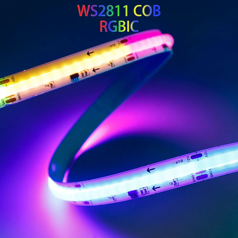 WS2811 RGBIC COB LED Strip Lights – Smart Addressable Dream Color Light Tape (576/720 LEDs/m, DC12V/24V)