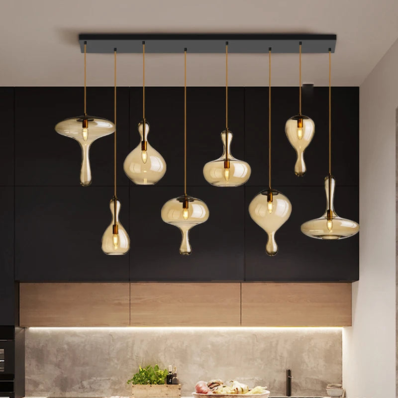 Nordic Amber Glass Pendant Lights: Ceiling Hanging Lamp Fixture for Living Room, Dining Room, Kitchen Island