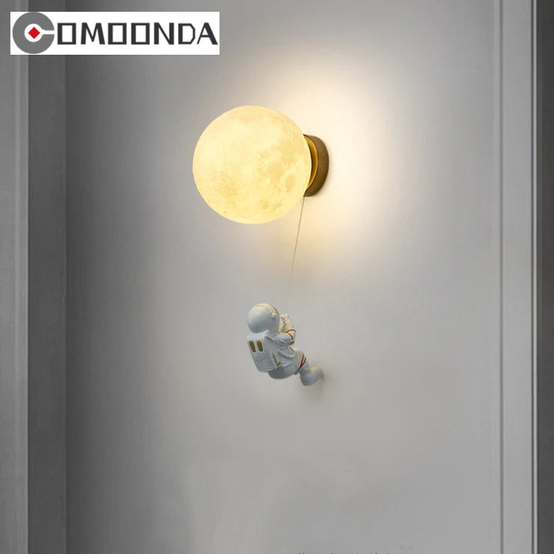 Comoonda Space Astronaut Wall Lamps with Moon Imitation for Creative Bedroom Decor