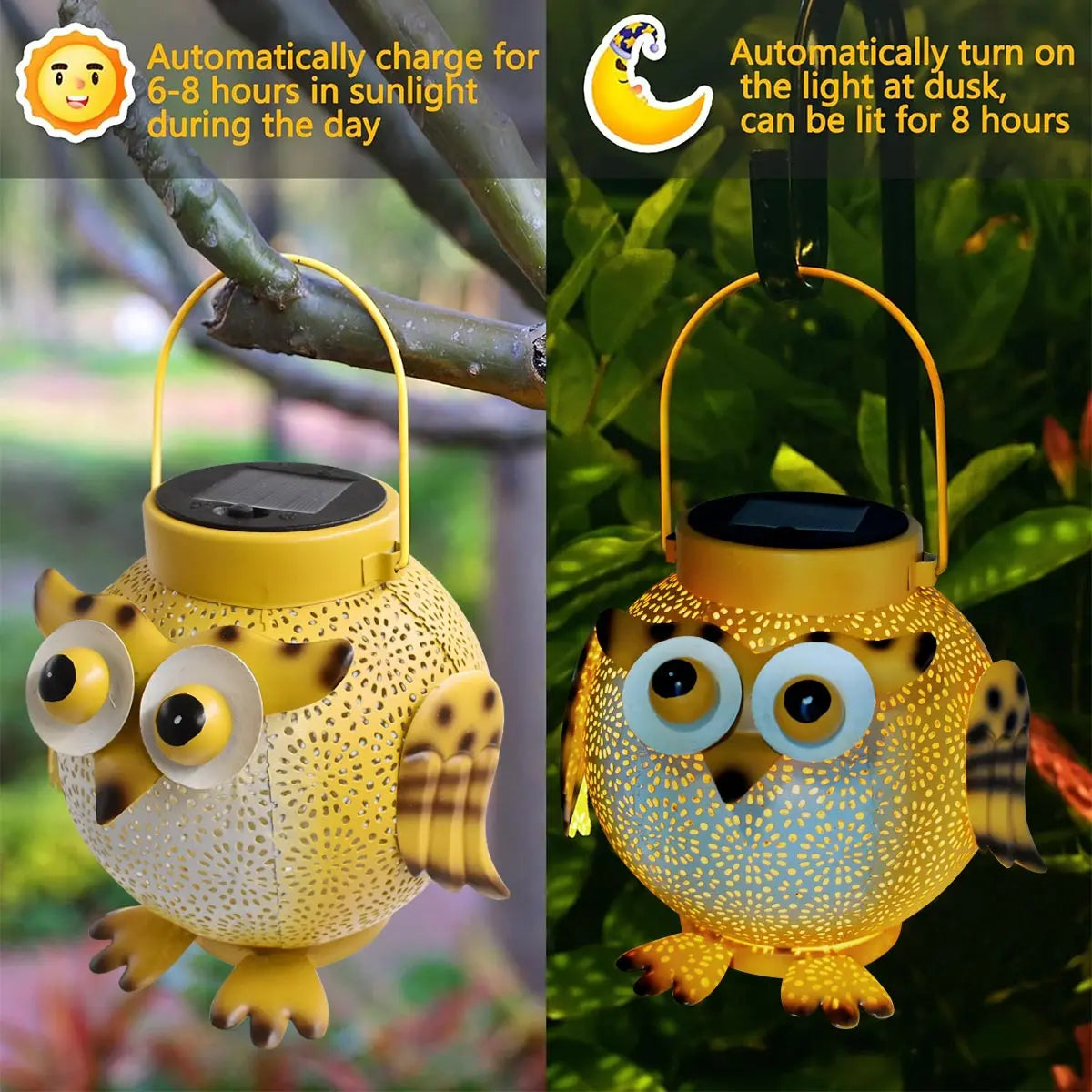 Waterproof  Outdoor Solar Owl LED Pendant Lights for Garden, Patio, Deck, and Backyard