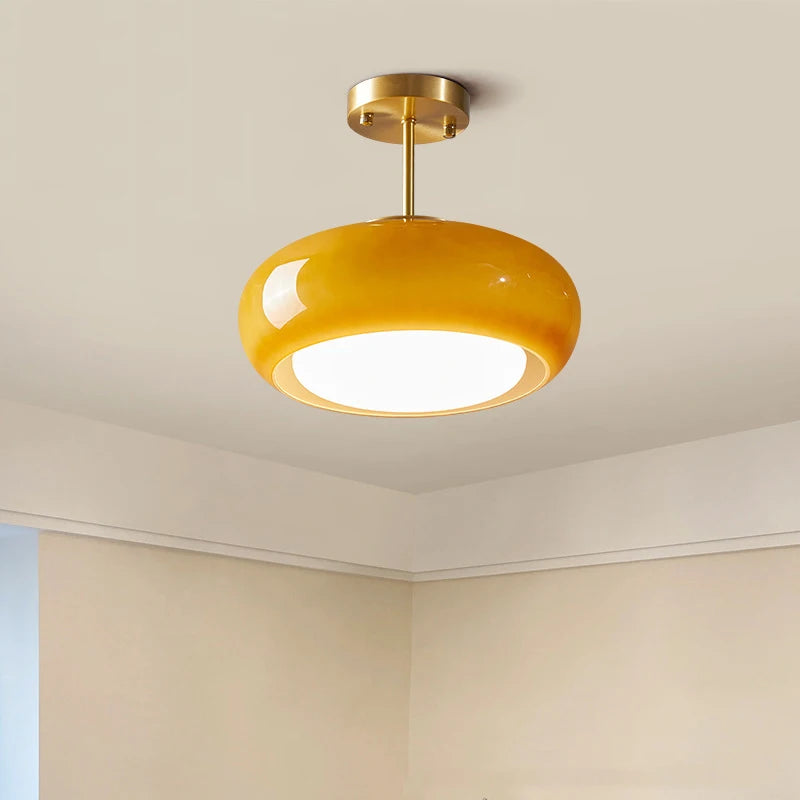Retro Ceiling Light Bedroom Dining Room Antique Orange Glass Light France Style Medieval Dining Room Bauhaus Yellow Chandelier