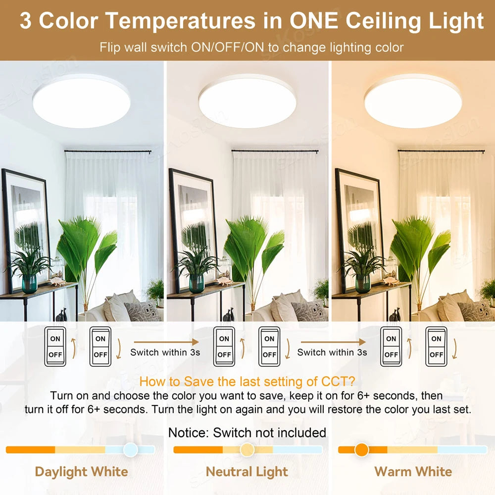 37cm Ultra-Thin LED Ceiling Lamp Indoor Ceiling Light with 3 Colors for Kitchen, Bedroom and Living Room