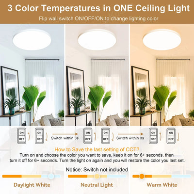 37cm Ultra-Thin LED Ceiling Lamp Indoor Ceiling Light with 3 Colors for Kitchen, Bedroom and Living Room