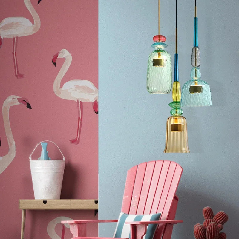 Nordic Macaron Candy Pendant Light - Stained Glass Chandeliers for Kitchen and Dining Area