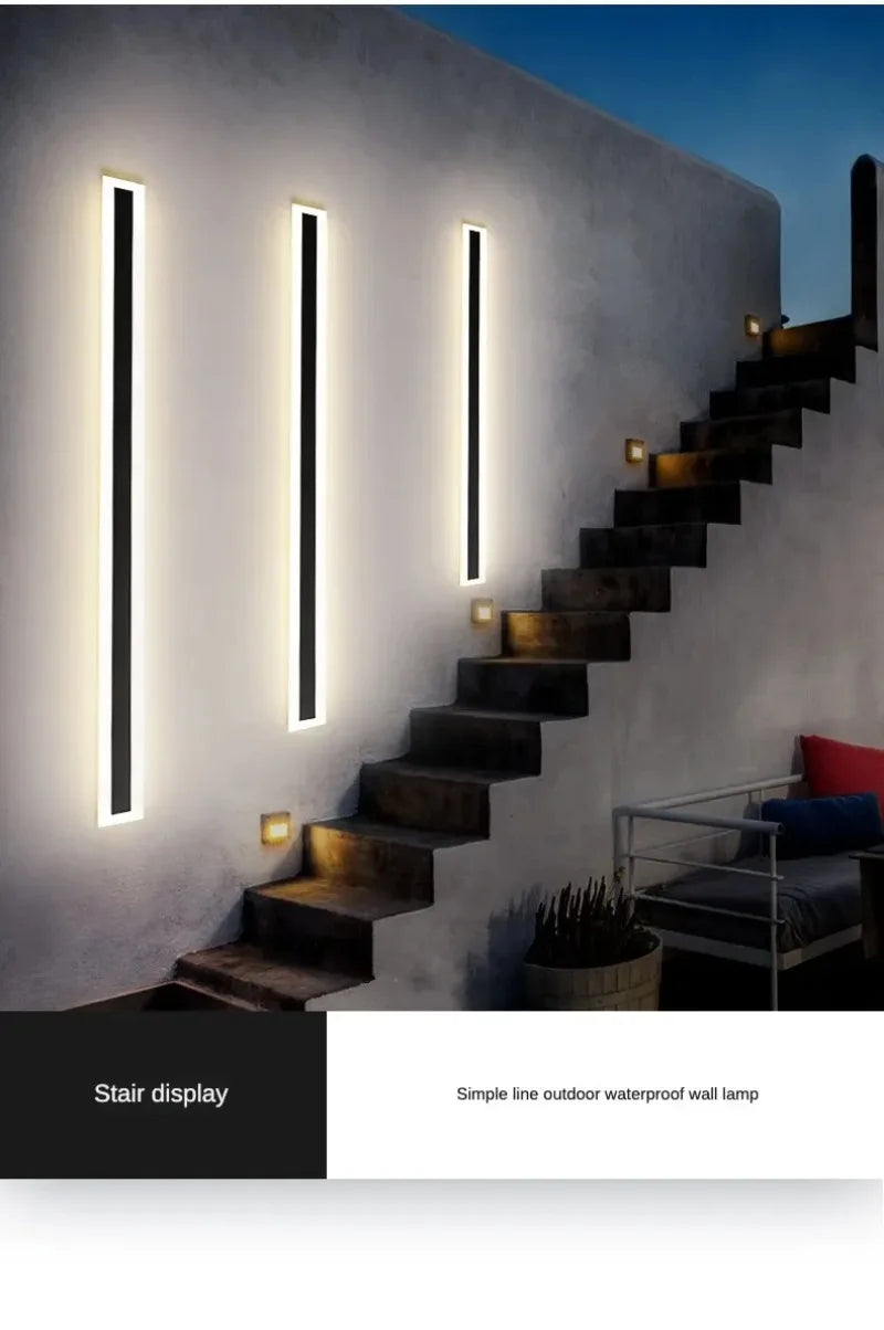 Modern Waterproof Outdoor Long Strip LED Wall Lamp for Villas, Porches, Gardens, and Garage Doors