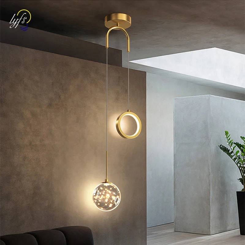 Modern Pendant Light Dimmable LED, E27 Base - Glass & Metal Hanging Lamp Black or Gold for Indoor Space