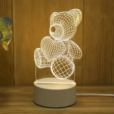 3D Creative Bear Night Lamp Acrylic USB LED Light | Animal Bedroom Decor Lamp for Christmas, Birthday & Wedding Gifts