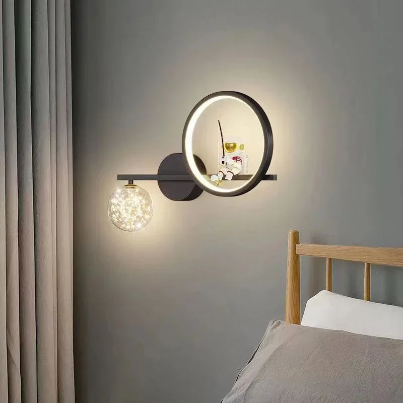 Modern LED Astronaut Wall Lamp with Star Projection Creative Lighting for Children's Bedrooms, Study