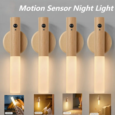 Motion Sensor LED Night Light Magnetic USB Rechargeable Wall Lamp for Bedroom, Closet, Corridor, and Stairway