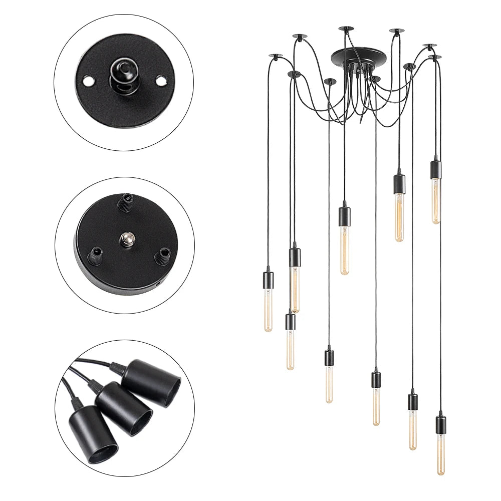 Black Spider Chandelier – Adjustable Nordic Retro Edison Bulb Lamp