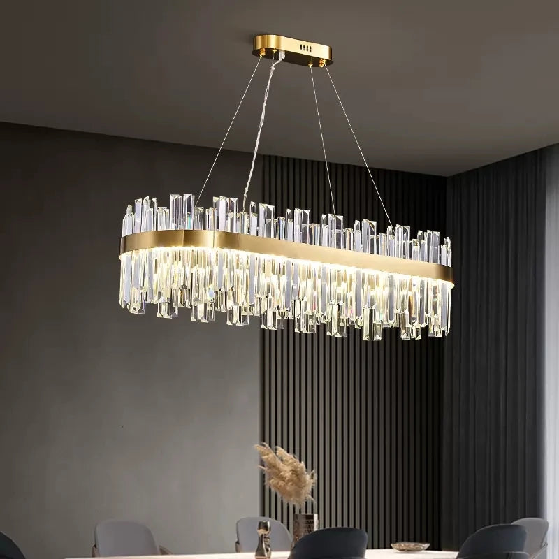 Luxury Gold Hanging Light Fixture: Modern Chandeliers Ring with Crystal LED Pendant for Living Room and Bedroom