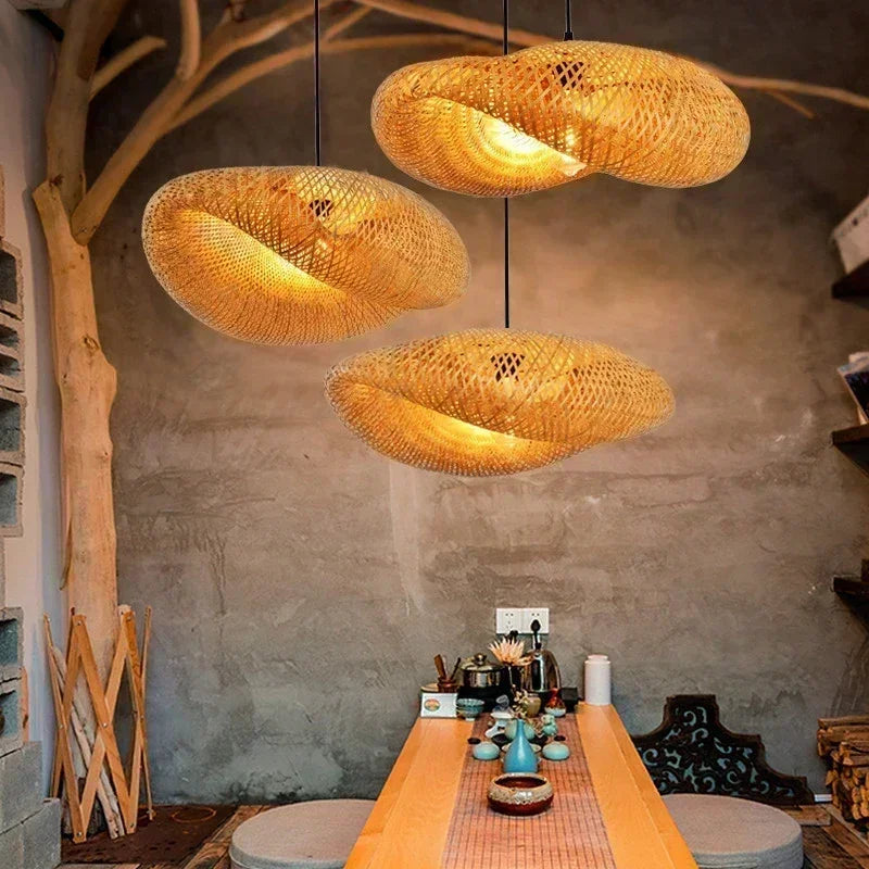 Hand-Knitted Bamboo Pendant Lamp: Chinese Style Weaving Hanging Lamps for Restaurant Home Decor Lighting Fixtures