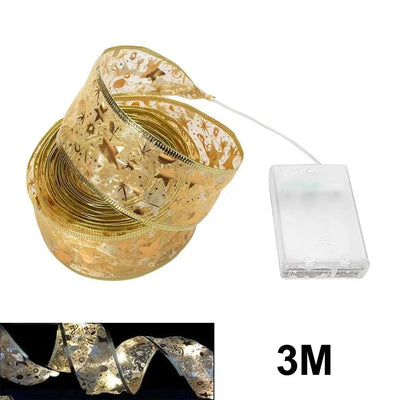 Christmas Ribbon Fairy Lights 3M/5M Battery Powered LED String Light for Tree Ornaments and Home Decoration