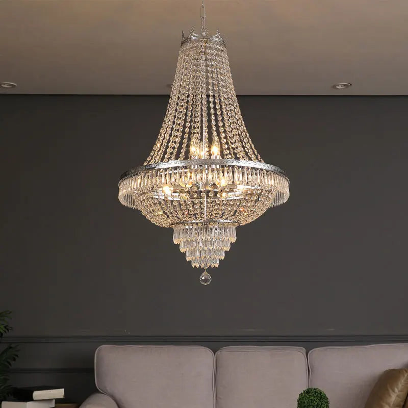 LED Pendant Light Luxury Crystal Chandelier for Living Room, Hotel Lobby, Villa High Ceiling Staircase - European-Style