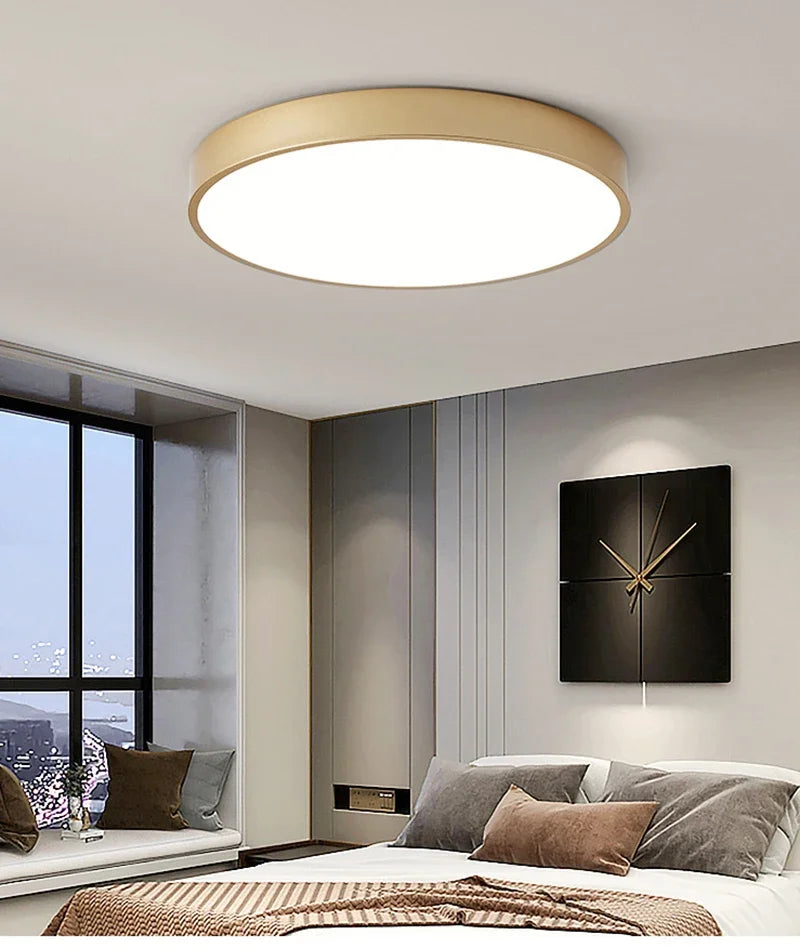 LED Nordic Circular Wooden Edge Ceiling Light – Modern Minimalist Lighting for Bedrooms and Kitchens