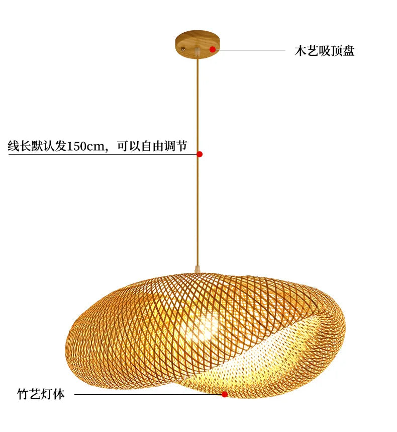 Nordic Rattan Pendant Light – Bamboo Hanging Lamp for Kitchen and Dining Room