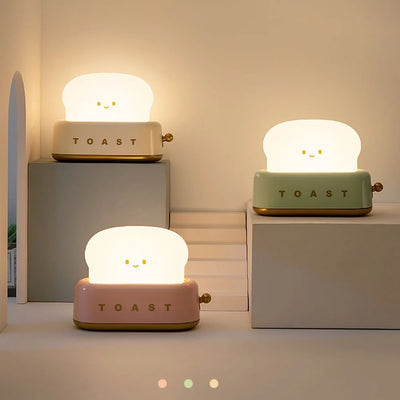 Toast Cartoon LED Night Light - Kawaii Bread Lamp, Portable Night Light with Timer for Home Decor