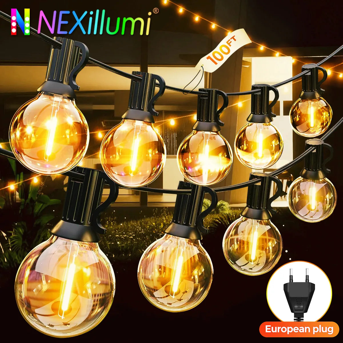 G40 LED Globe String Lights Outdoor Waterproof IP65 Plastic Bulbs for Garden Wedding and Christmas Décor