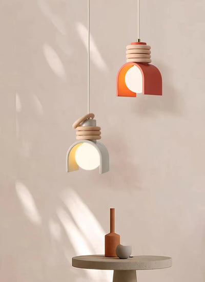 Creative LED Pendant Lamp with Orange and White Resin for Indoor Bedroom and Dining Room