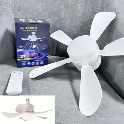 LED Socket Fan Light with Remote - Compact 17.7in Ceiling Fan with LED Light for Kitchen, Bedroom, Small Rooms