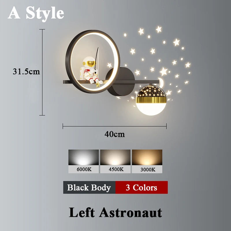 Modern Wall-Mounted Nordic Star Astronaut Projector Wall Lamp for Kids Room and Study Spaces